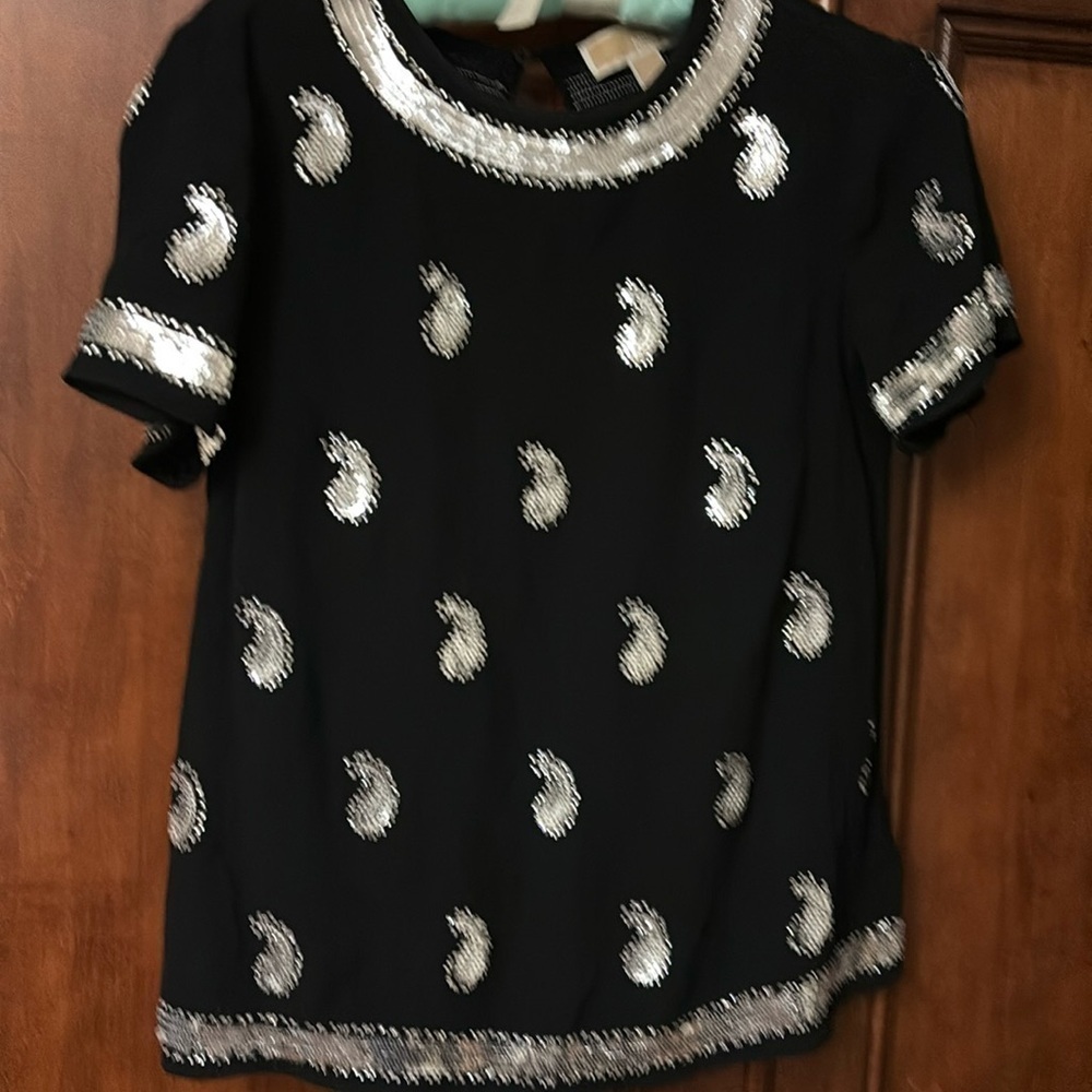 Michael Kors black and silver beaded top in xs